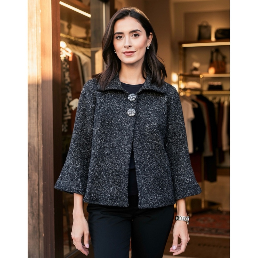 Oversized Splendor Vintage Inspired Beaded Button Partial Closure Cardigan